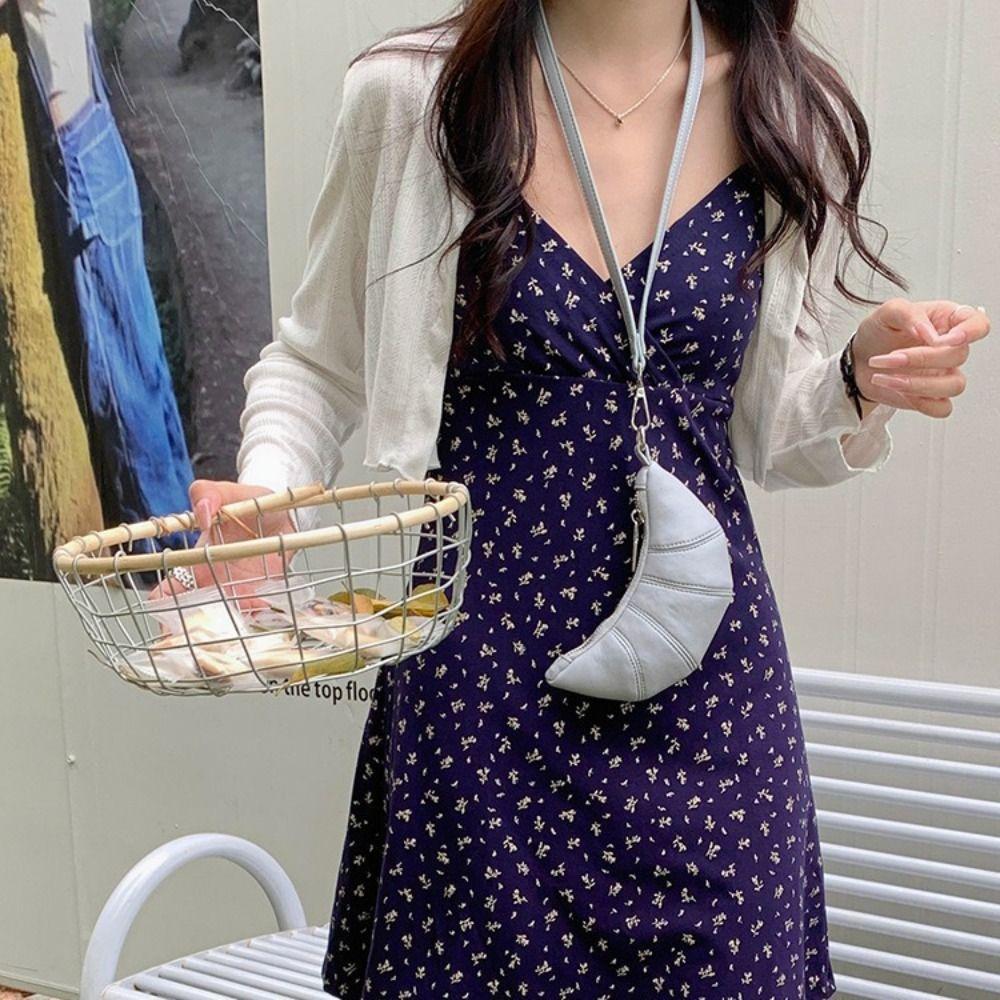 Lipstick Earphone Bag Hanging Neck Coin Purse Wallet PU Croissant Bag Fashion   Outdoor