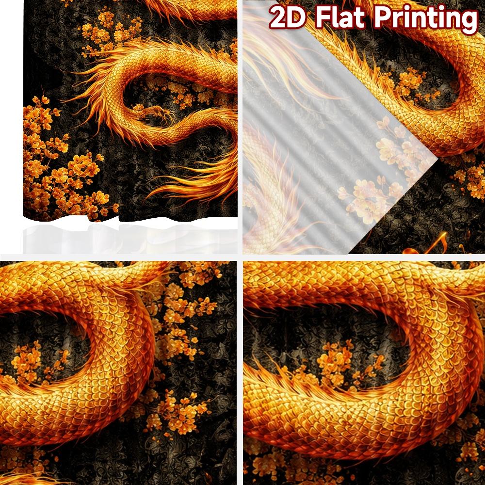 2D flat printing 2pcs Curtain Scene Curtains Chinese Golden Dragon Digital Printed Polyester Drapes Holiday Decorations for Home