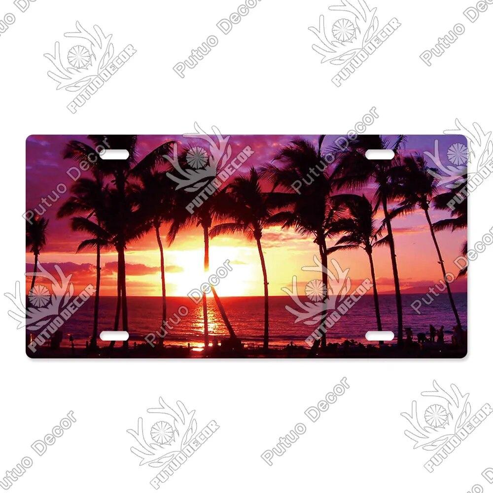 Putuo Decor Západ slunce SPZ Kovová cedule Plaketa Kovová Vintage Dekorace do obývacího pokoje Dveře Nástěnná dekorace k moři