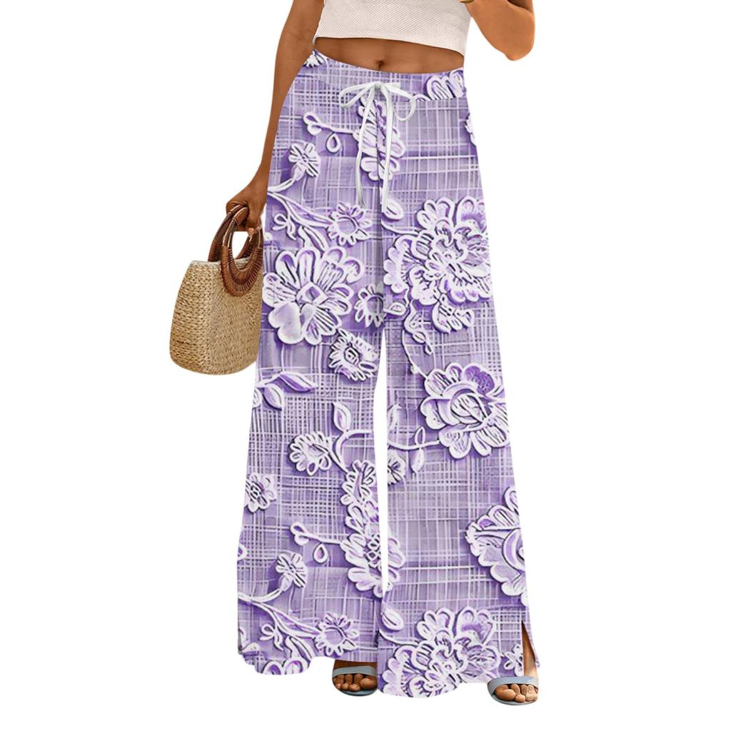 Dámské potištěné kalhoty s širokými nohavicemi s kapsami Vysoký pas Stahovací šňůrka Volné ležérní kalhoty