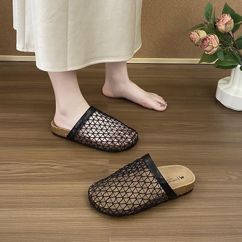 Hollow woven half slippers women's summer new mesh sandals fishing net breathable bag head sandals