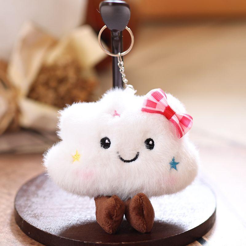 1Pcs White Cloud Keychain Doll Plush Toy Mini Couple Backpack Pendant Cartoon Doll Book Bag Decoration Diy Accessories