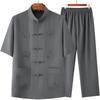 Men's Summer Ice Silk Tang Suit Short-Sleeve Chinese Shirt for Dad and Grandpa