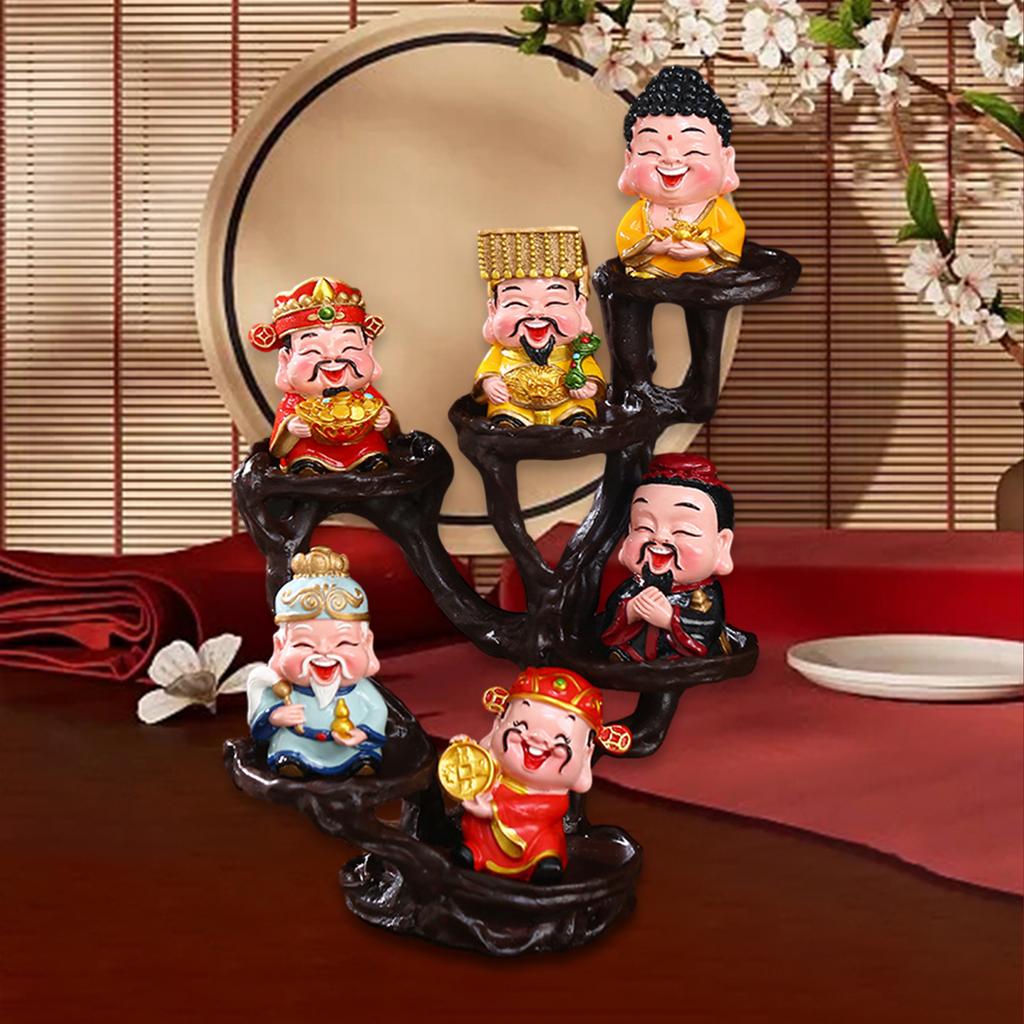 6x God of Good Fortune Figurines Decorative with Stand Miniature Figures for Spring Festival New Year Living Room Shelf Gift