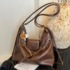 Womens Retro Solid Color Tote Bag With Dual Shoulder Straps And Inner Pocket For Casual Outings