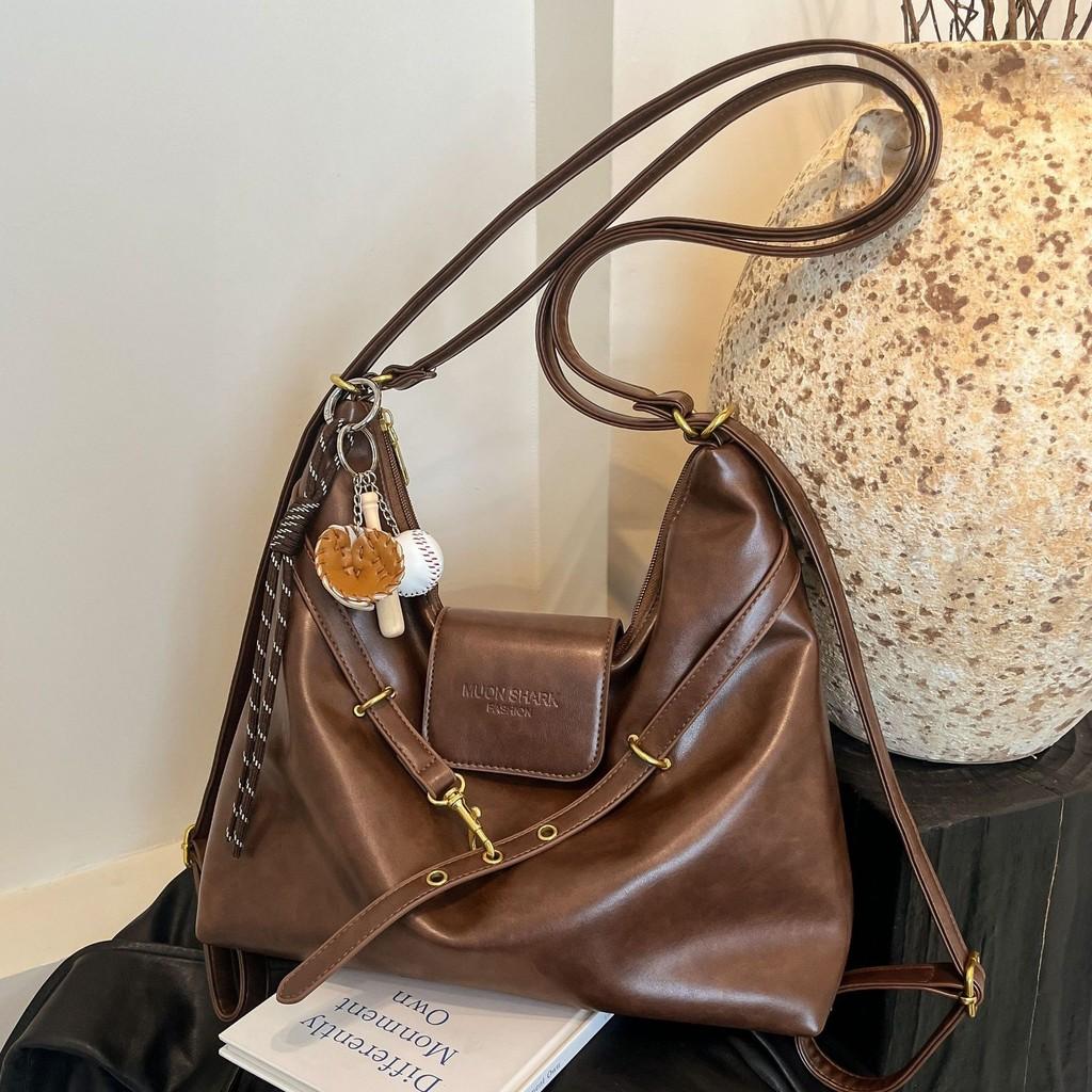 Womens Retro Solid Color Tote Bag With Dual Shoulder Straps And Inner Pocket For Casual Outings