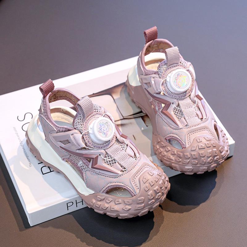 Students Sports Sandals Non-slip Soft Sole Kids Running Shoes Rotating Button 2025 Summer New Children Casual Sneakers Trendy