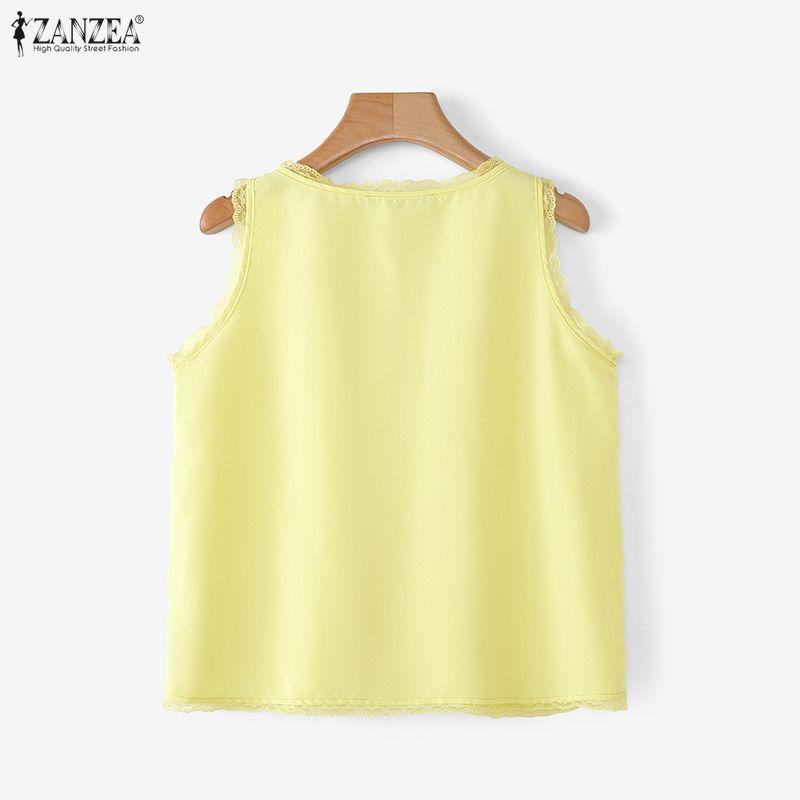 ZANZEA Canottiere Casual Estivi da Donna con Inserti in Pizzo, Scollo a U, Senza Maniche
