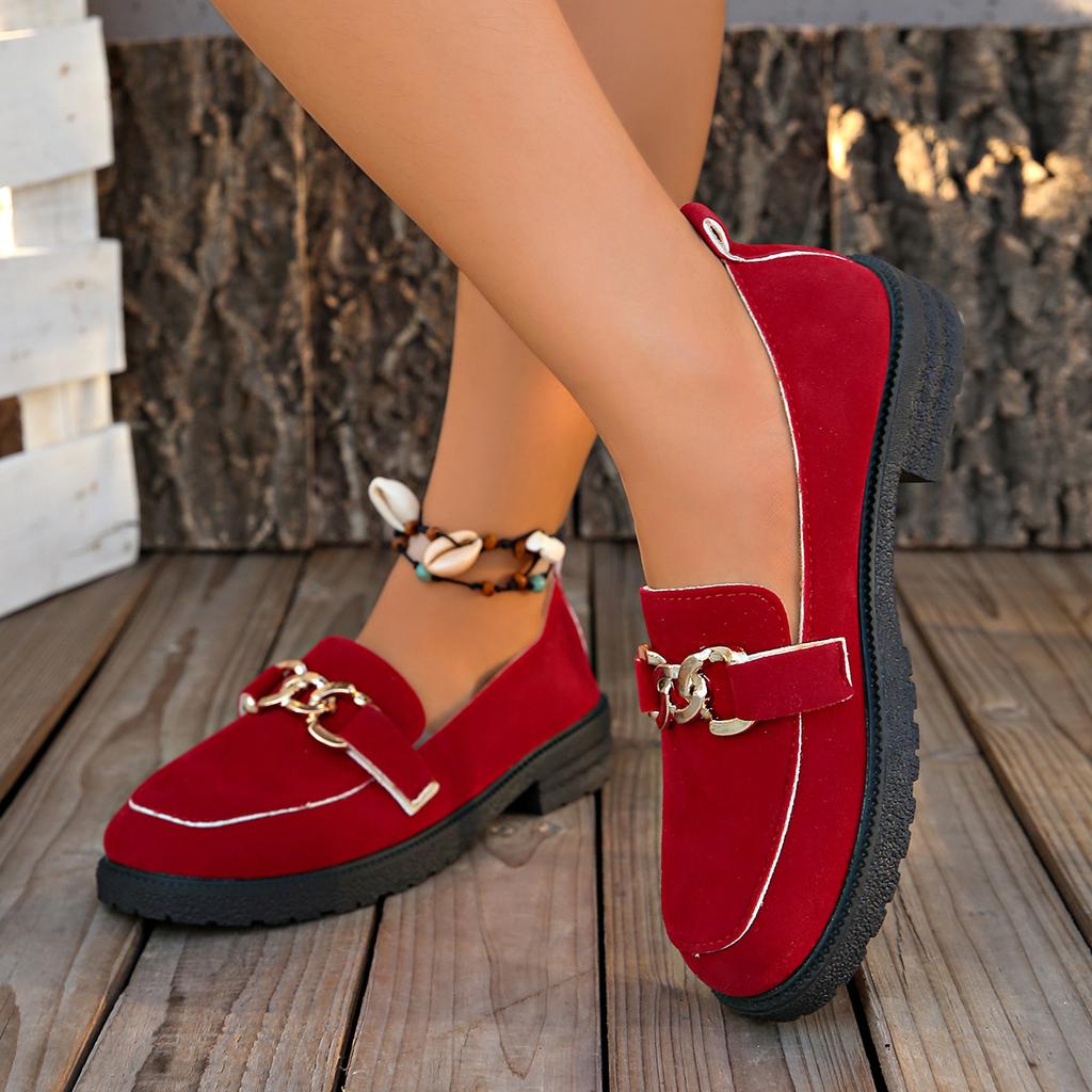 Britischer Stil rot 2025 Frühling und Herbst Temperament Arbeitsschuhe vielseitig Außenhandel neue kleine Lederschuhe Damen flacher Slipper einzelne Schuhe