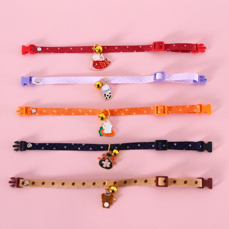 Adjustable Pet Collar With Polka Dot Cute Animal Charm Bell Cotton Cats Dogs Rabbits Bears