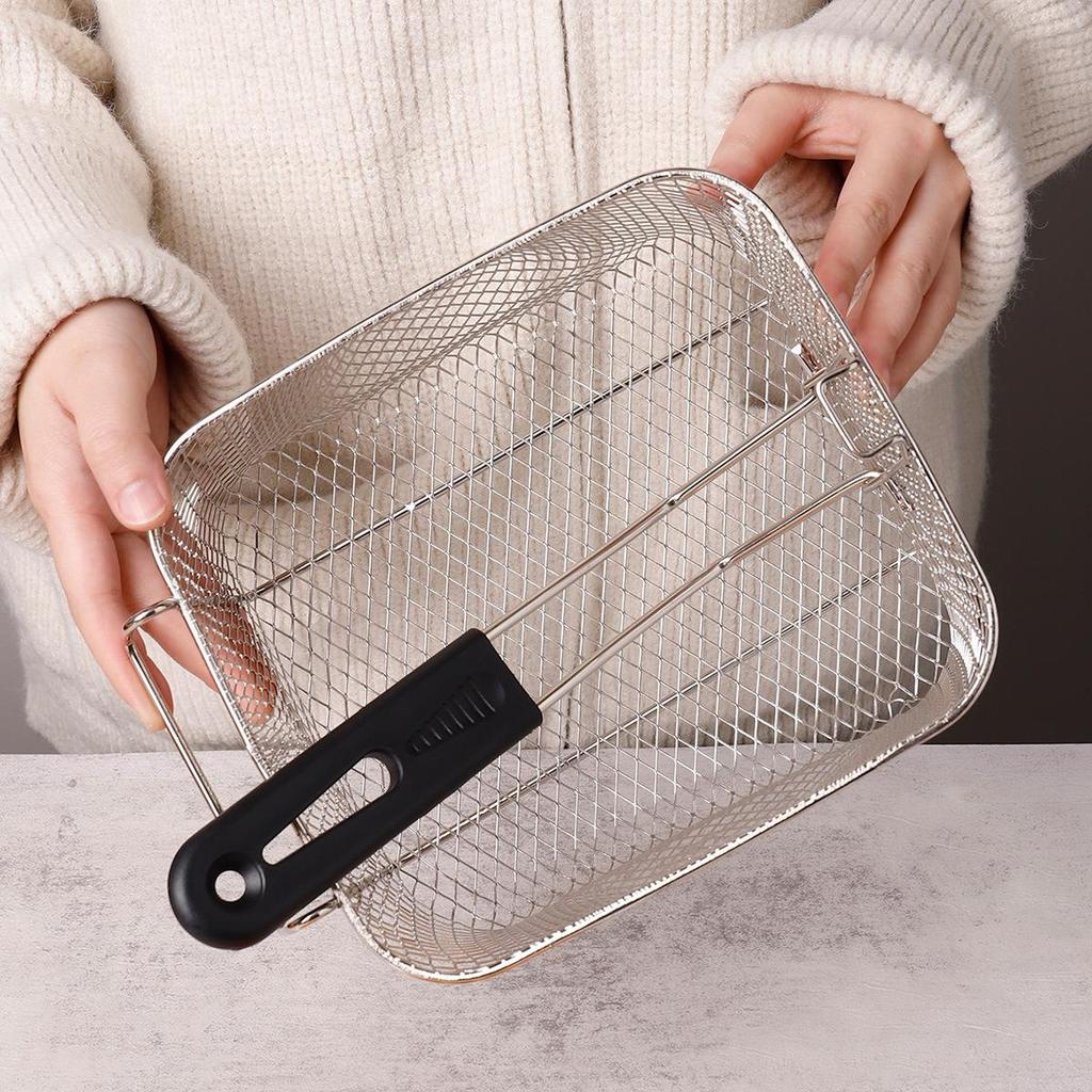 Stainless Steel Foldable Frying Basket for French Fries, Chicken Legs, and Fried Dough Sticks - Special Square Mesh Sieve.