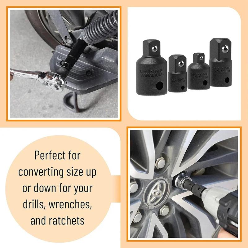 4PCS Impact Socket Adapter Reducer Set 1/2 3/8 1/4 Inch Use Wrenches Drills In Auto and Impact Driver Construction Work