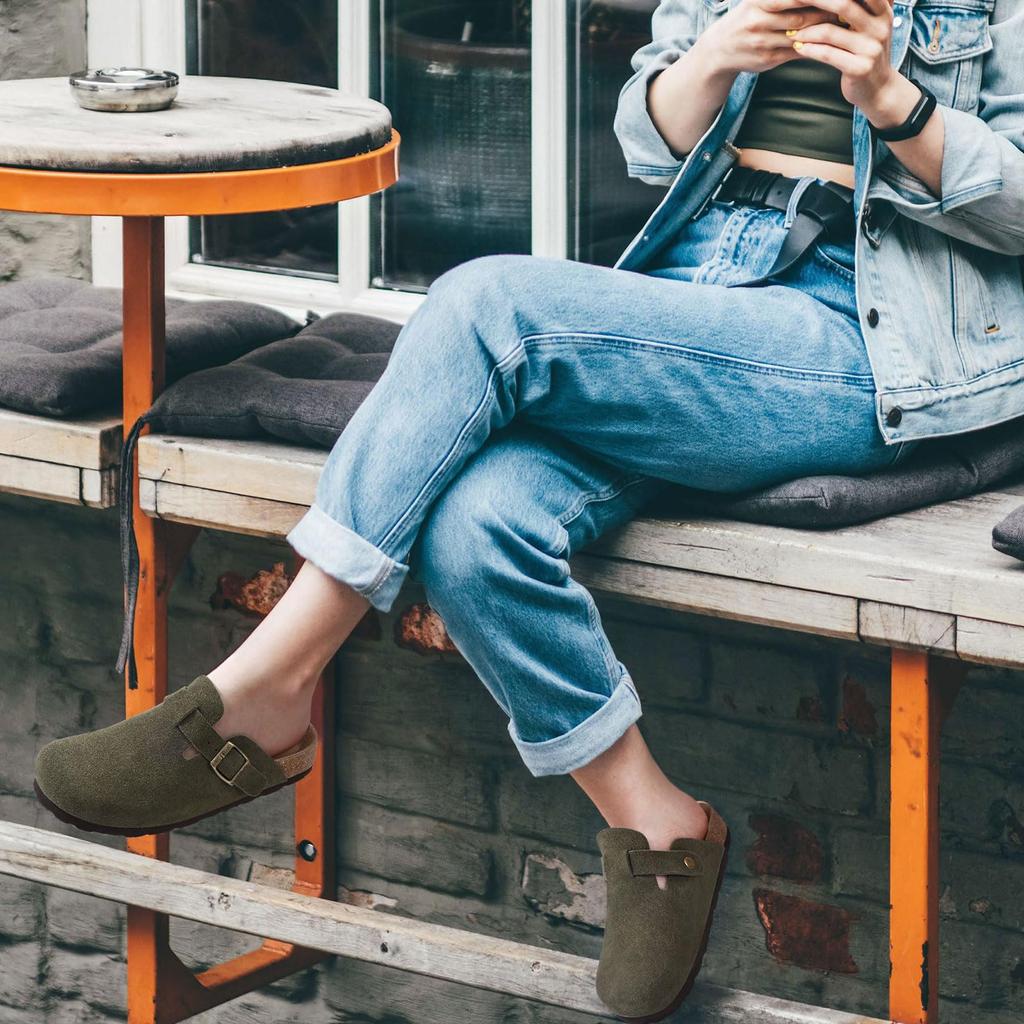 Fashion Crestar Women Suede Clogs Slippers Soft Insole Sandals With Arch Support Shoes Outdoor Beach Suede Clogs Slippers Slides For Men