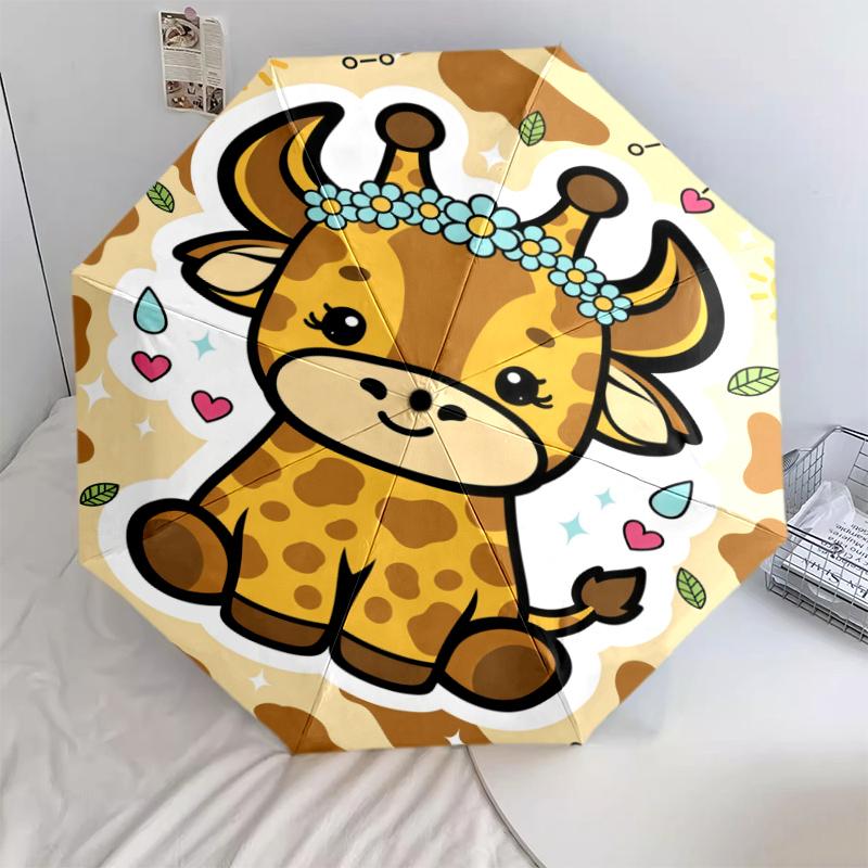 1 PC Automatic Folding Umbrella - Cartoon Animals Pattern, Portable & Foldable Design with 8 Ribs, Christmas Birthday Gifts