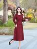 2026 Spring Korean Style Slim Fit Faux Two-Piece Dress - Elegant Round Neck Midi for Women