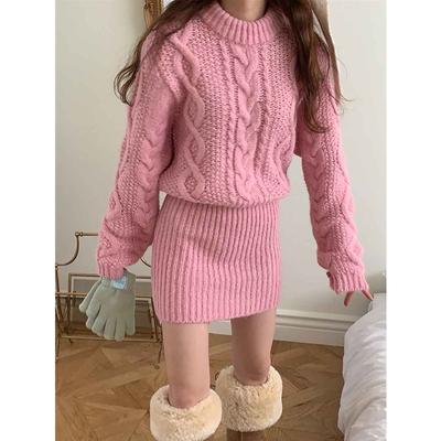 Jeseň Zima Twist Elegantné Dámske Pletené Svetrové Šaty Retro Ležérne Voľné Dlhý Rukáv Okrúhly Výstrih Pulóver Krátke Šaty Kancelária Nové Slim Fit Oblečenie