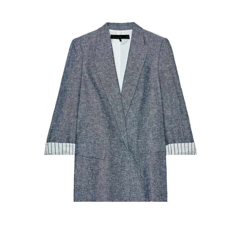 

Весна Новая Женская Одежда Французский Лен Смешанный Рукав-Ролл Лацкан Повседневный Минималистичный Костюм Верхняя Одежда 2753230 Indigo L