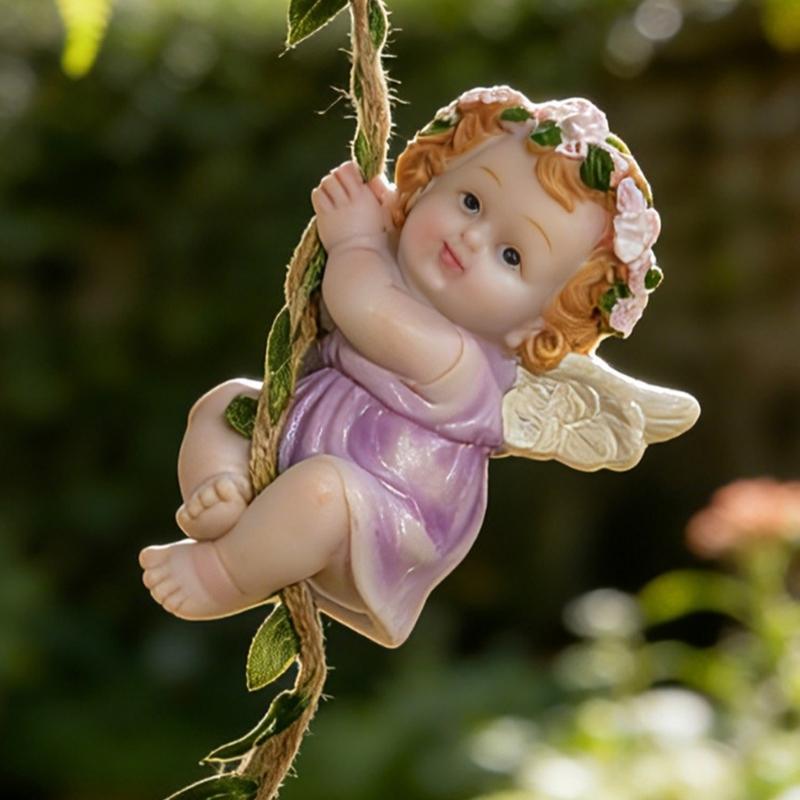 Elegant Flower Fairies Garden Statue Resin Hanging Angel Figurine Ornament With Hook For Balconies And Home Decoration