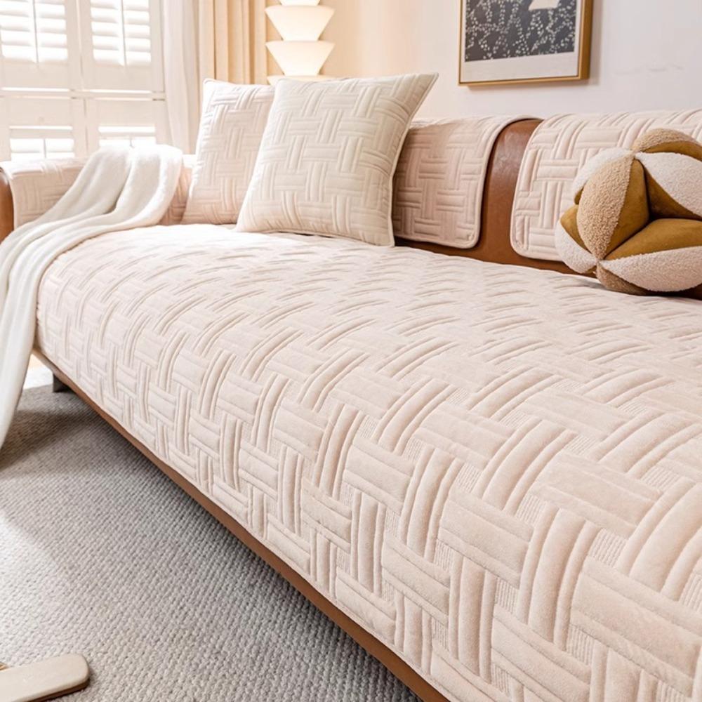 

Weaving Pattern Crystal Velvet Sofa Cushion Non-Slip Wearproof Sofa Seat Cover Cloth Nordic Style Warm Sofa Towel Winter 70-180cm хакі