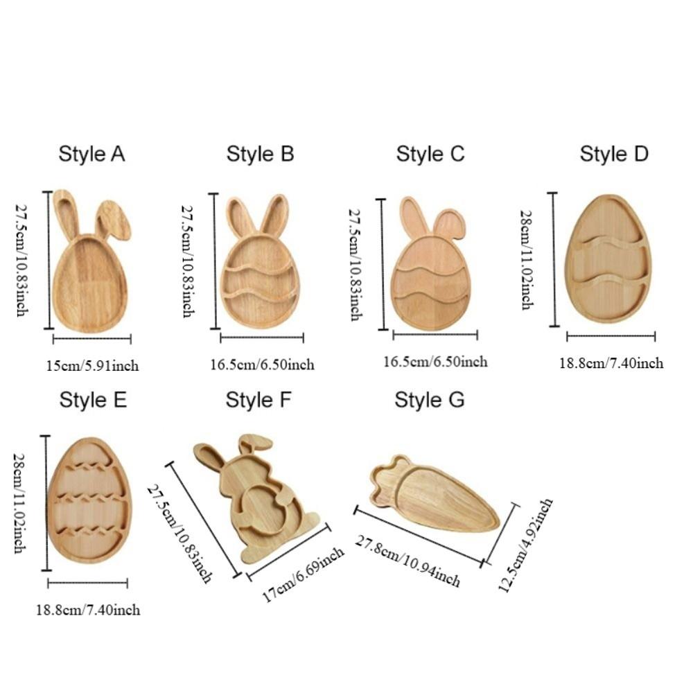 Wooden Easter Egg Shape Tray Cartoon with Compartments Food Display Plate Decorative Durable Bunny Snack Serving Tray Jewelry