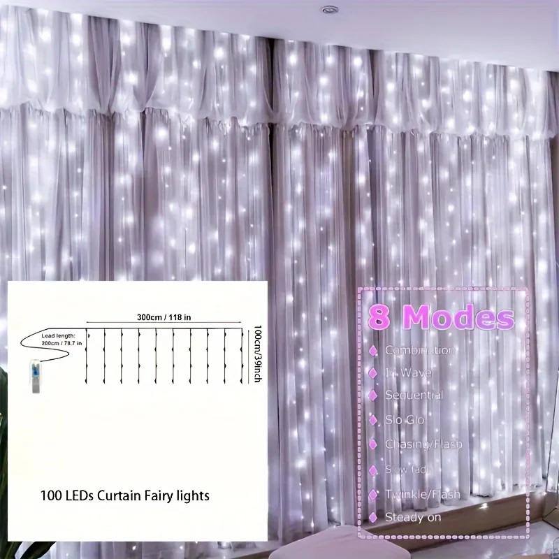 300 LED Fairy Light Curtain USB Remote Control 8 Modes String Lights Christmas Wedding for Bedroom Wedding Party Xmas Decoration