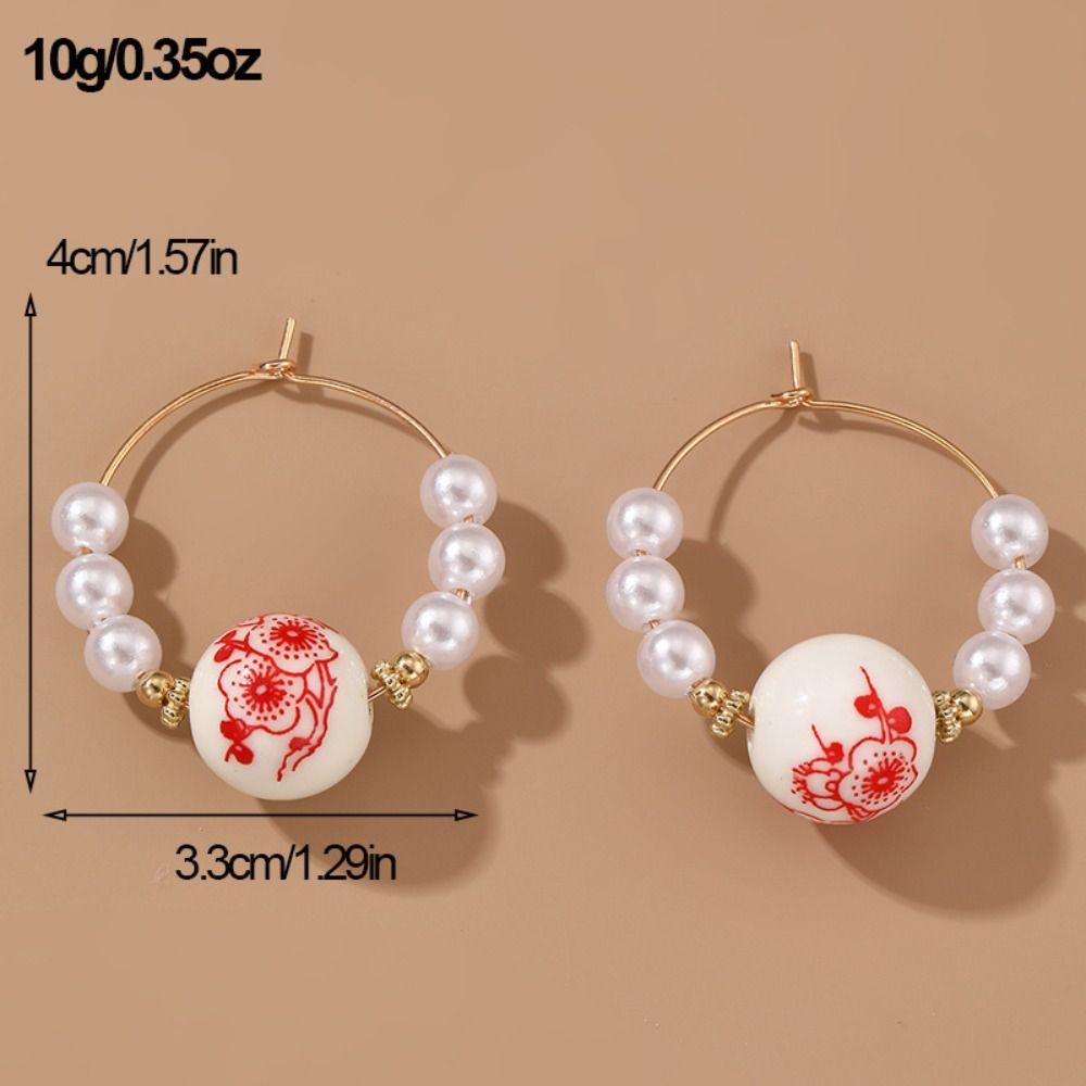 Ceramics Pearl Dangle Earring Handmade Flower Beaded Earring Gift