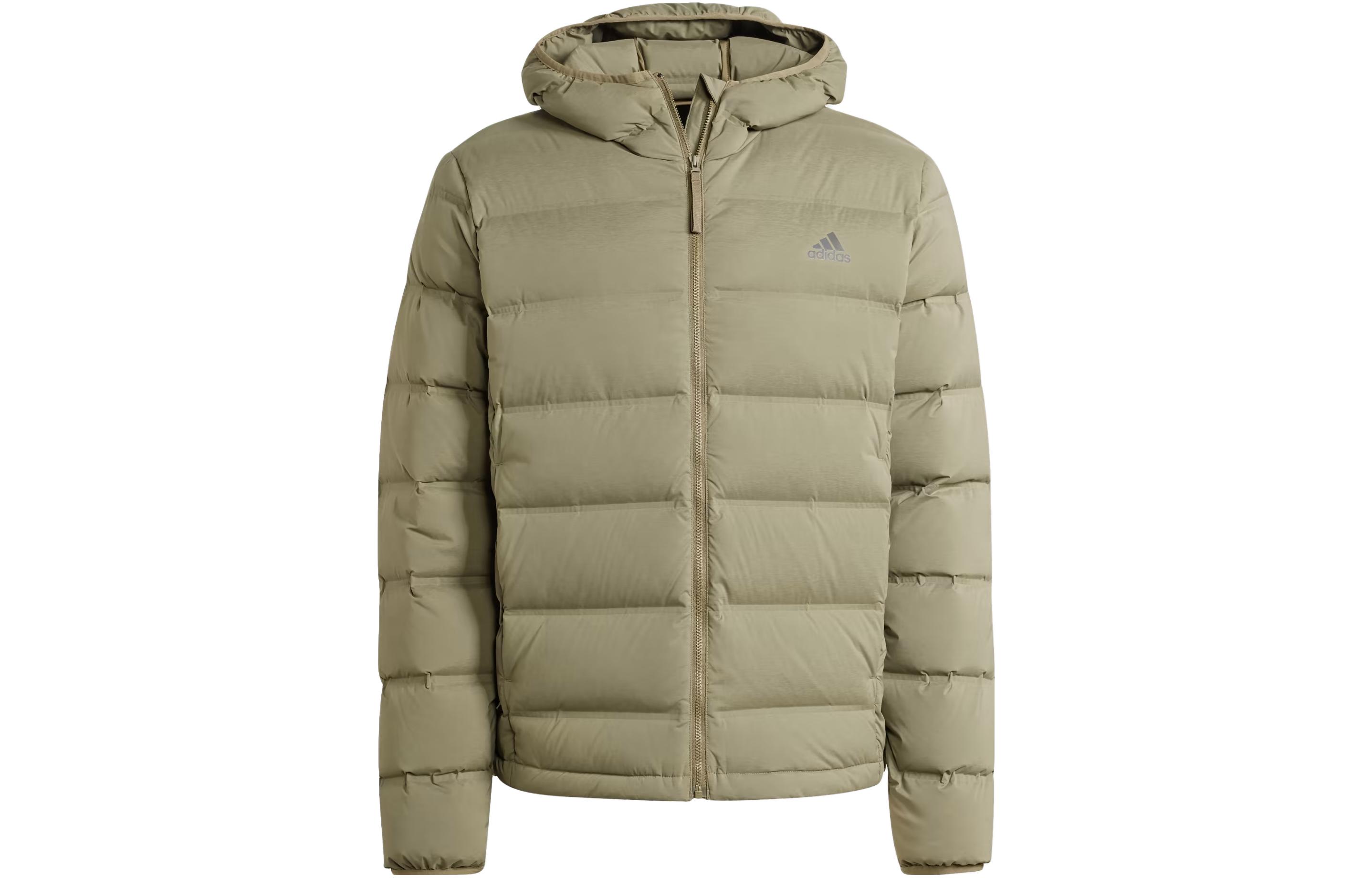 Adidas Helionic Stretch Hooded Down Jacket Down Jacket Men s Olive Green IK3173 L