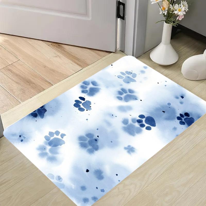 Cute Dog Paw Print Doormat Non-Slip Absorbent Entryway Rug Watercolor Pet Paw Floor Mat for Home Entrance Decor Gift