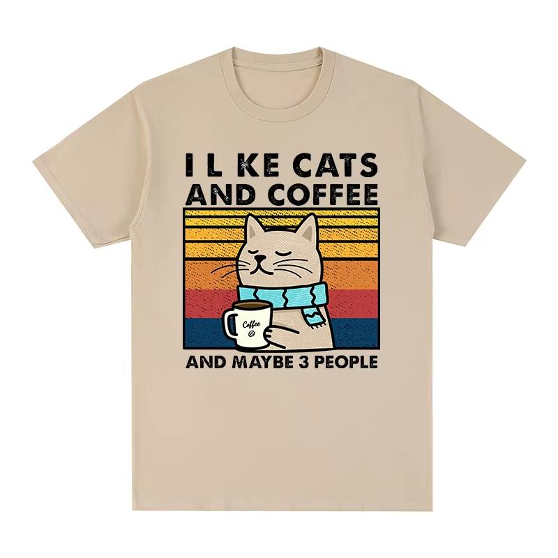I Like Cats And Coffee Vintage Tshirt Clothes Hip Hop Casual Streetwear Cotton Unisex T Shirt New Tee Tshirt Unisexs Tops Unisex