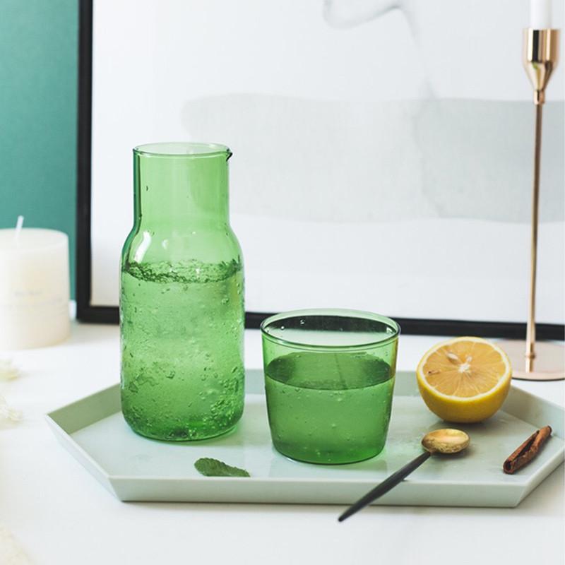 Japanese Style Transparent Candy Color Glass Teacup Set Simple Heat-Resistant Drinking Juice Cup with Tea Pitcher Water Bottle