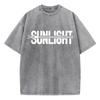 Sunlight Cotton Washed T Shirts Women Zipper Pattern Prints T-Shirts Distressed Oversized O-Neck Tops Womans Streetwear