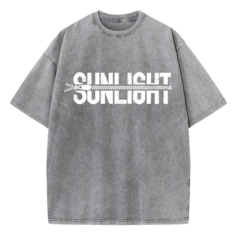 Sunlight Cotton Washed T Shirts Women Zipper Pattern Prints T-Shirts Distressed Oversized O-Neck Tops Womans Streetwear