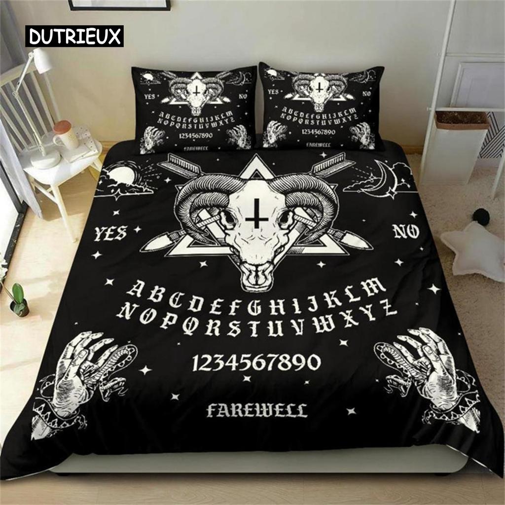 Satanic Duvet Cover Satan Goat Inverted Pentagram Skull Comforter Cover Quilt Cover Bedroom Decoration for Women Men Children