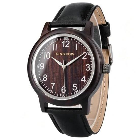 Wooden wristwatch men natural wood case black genuine leather strap quartz (2035 movement) luminous hands lightweight simple business casual gift.