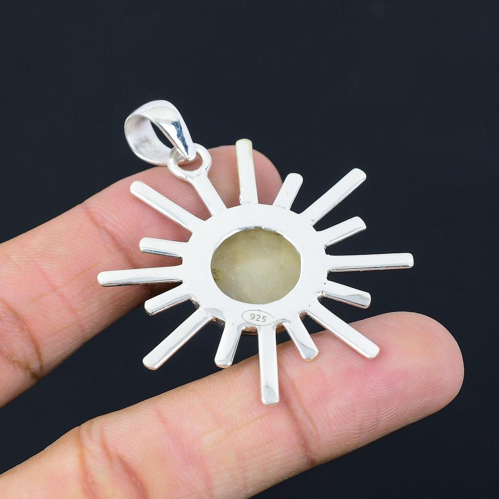 Friendship Day Sale Round Natural Plume Agate Wife Birthday Pendant 925 Silver