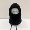 1PC women's winter plush mask cap - elastic drawstring closure, light and warm, solid color soft polyester fiber material, hand washable