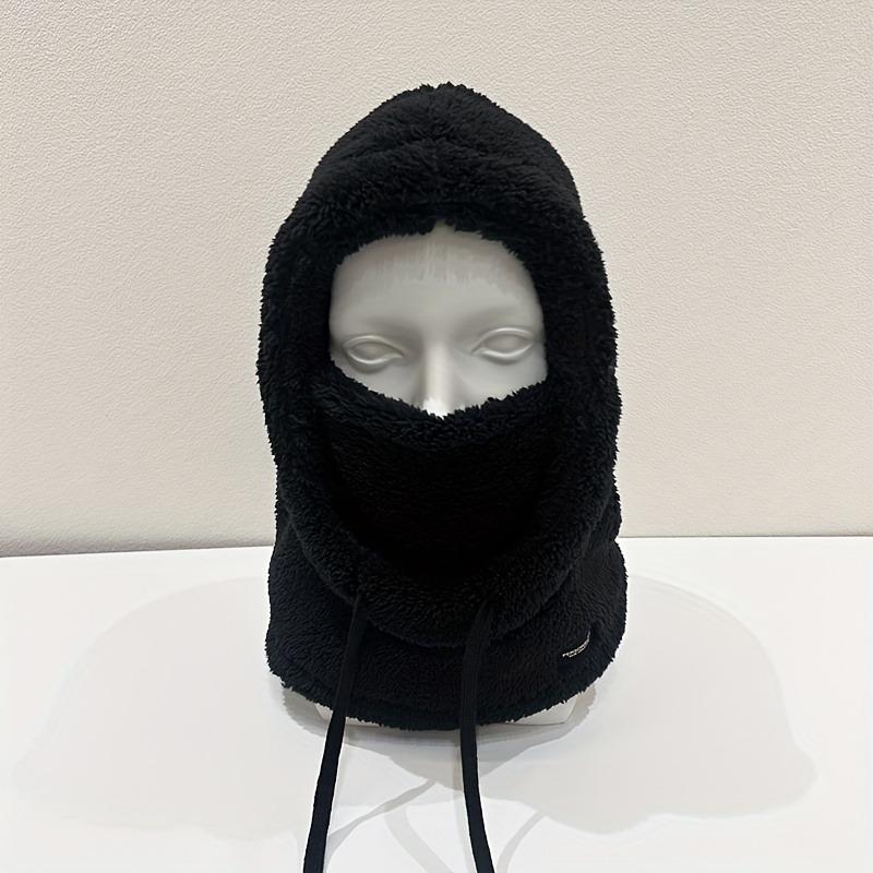 1PC Women's Winter Plush Mask Cap - Elastic Drawstring Closure, Light and Warm, Solid Color Soft Polyester Fiber Material, Hand Washable
