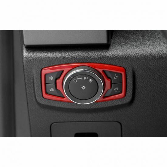 Car Headlight Switch Control Frame Cover 1* For Ford F-150 2015- Bright Red
