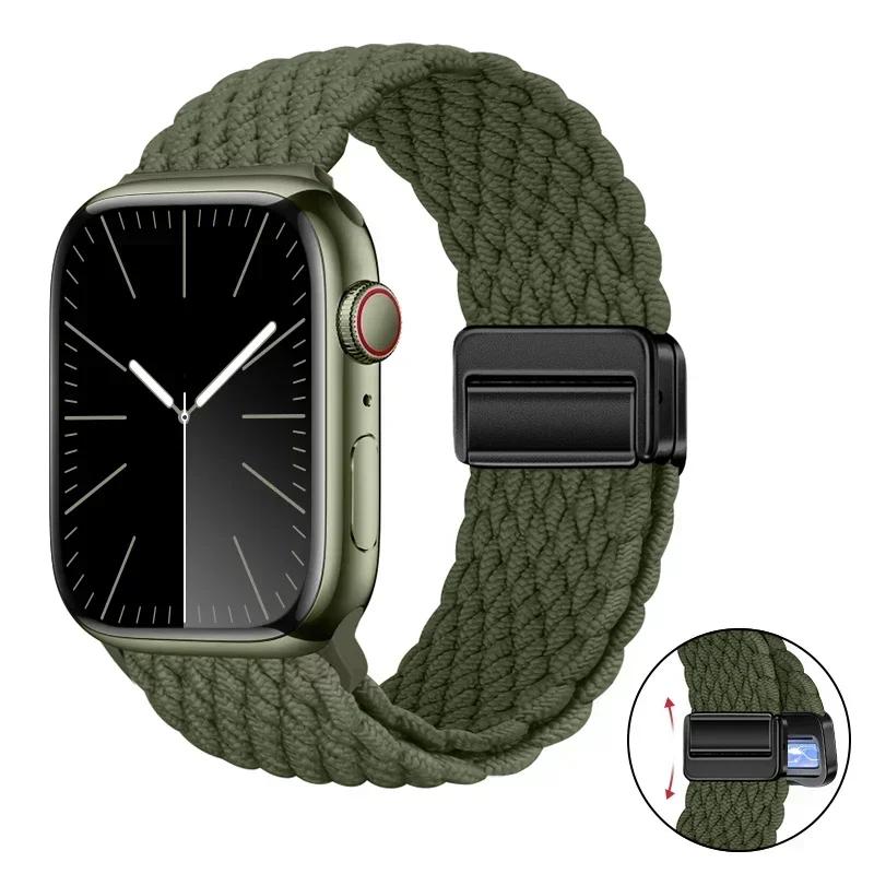 Magnetic Braided Loop Strap For Apple Watch Band 45mm 41mm 44mm 42mm 46mm Ultra 3 49mm Nylon Bracelet iWatch 11 10 9 8 7 6 5 SE