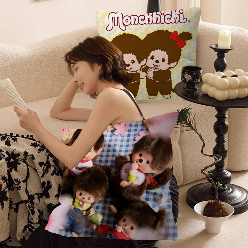 Japanese Cute Doll M-Monchhichis Personalized Pillow Cover Kids Bedroom Wild Party Decor Pillowcase Kid Birthday Shower Gift