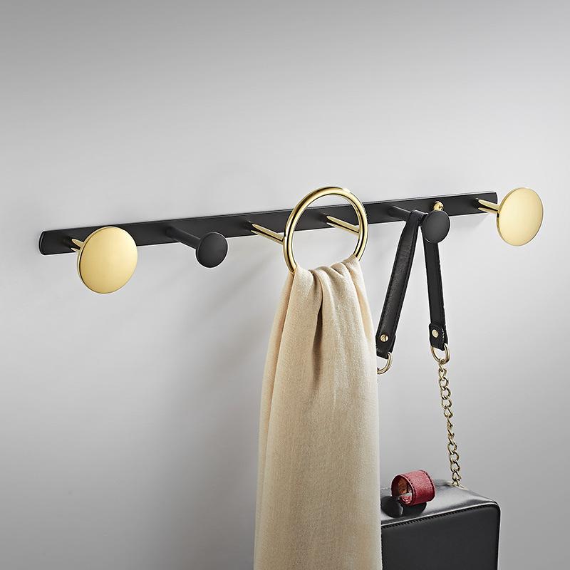Gun Gray Creative Bathroom Coat Rack Hooks Wall-mounted Brushed Gold Brass Bedroom Circle Hanger Bathroom Accessories Chrome