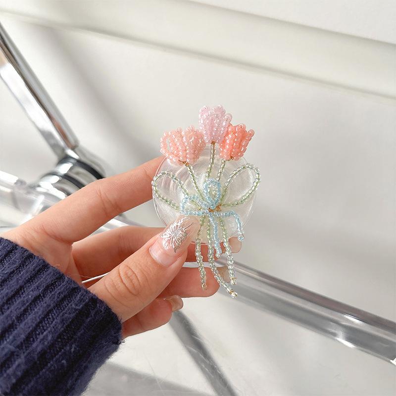 

Pearl Flower Mobile Phone Airbag Bracket Summer Small Fresh Back Sticker Retractable Watching Drama Desktop Support Frame
