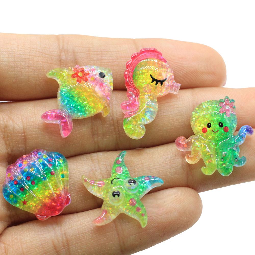 Niedliche Harz Mini Glänzende Ozean Serie Flache Rückseite Cabochons Scrapbooking DIY Schmuck Handwerk Dekoration Zubehör