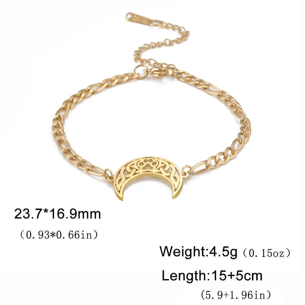 Cat Paw Charm Crescent Moon Bracelets for Women Figaro Box Chain Bracelet Celtic Knot Amulet Stainless Steel Trendy Jewelry Gift