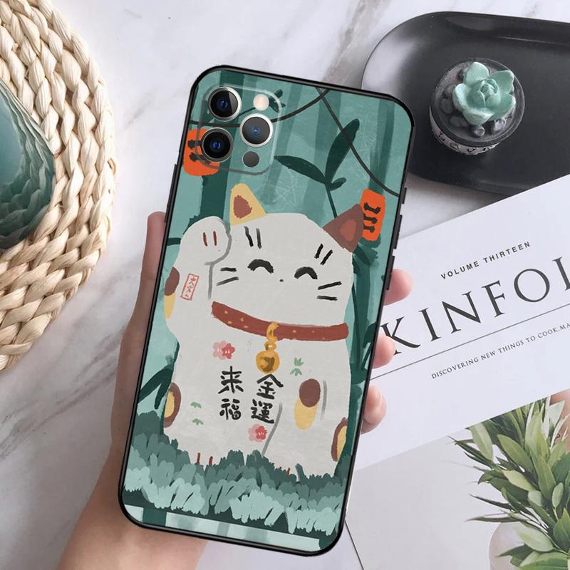 Lucky Cat Maneki Neko Japanese Case For iPhone 11 12 13 Pro Max X XR XS Max 7 8 Plus SE 2020 12 13 Mini Phone Back Cover