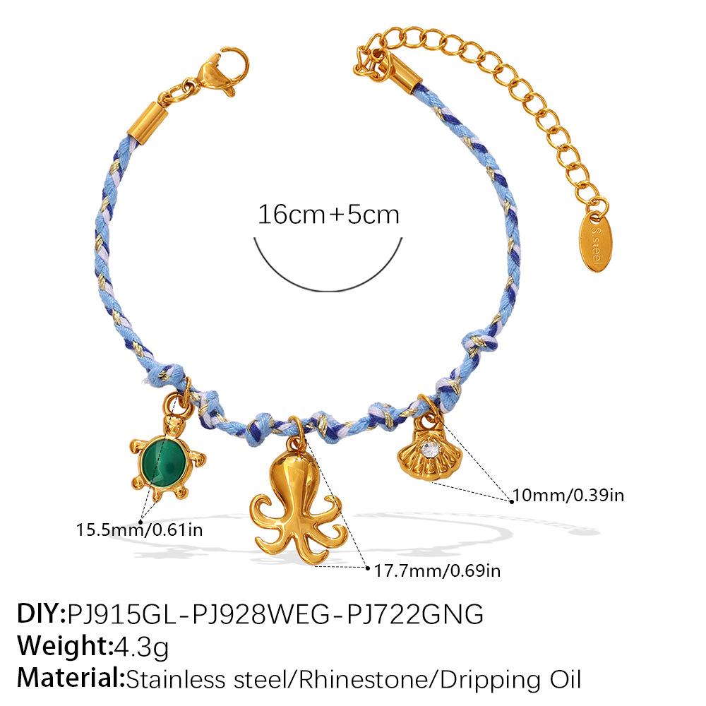 Blue rope woven ocean pendant niche starfish dolphin turtle multi-pendant necklace bracelet set