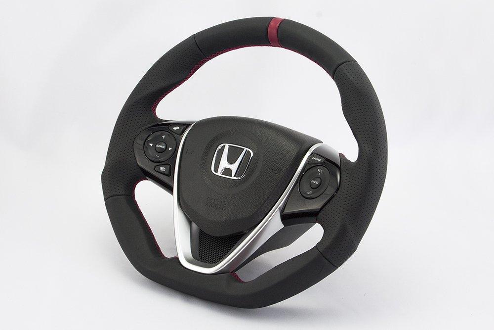 KENSTYLE Original Steering Wheel HB02 for Honda S660 Black Leather with Red Line (JW5) (Red Stitching)