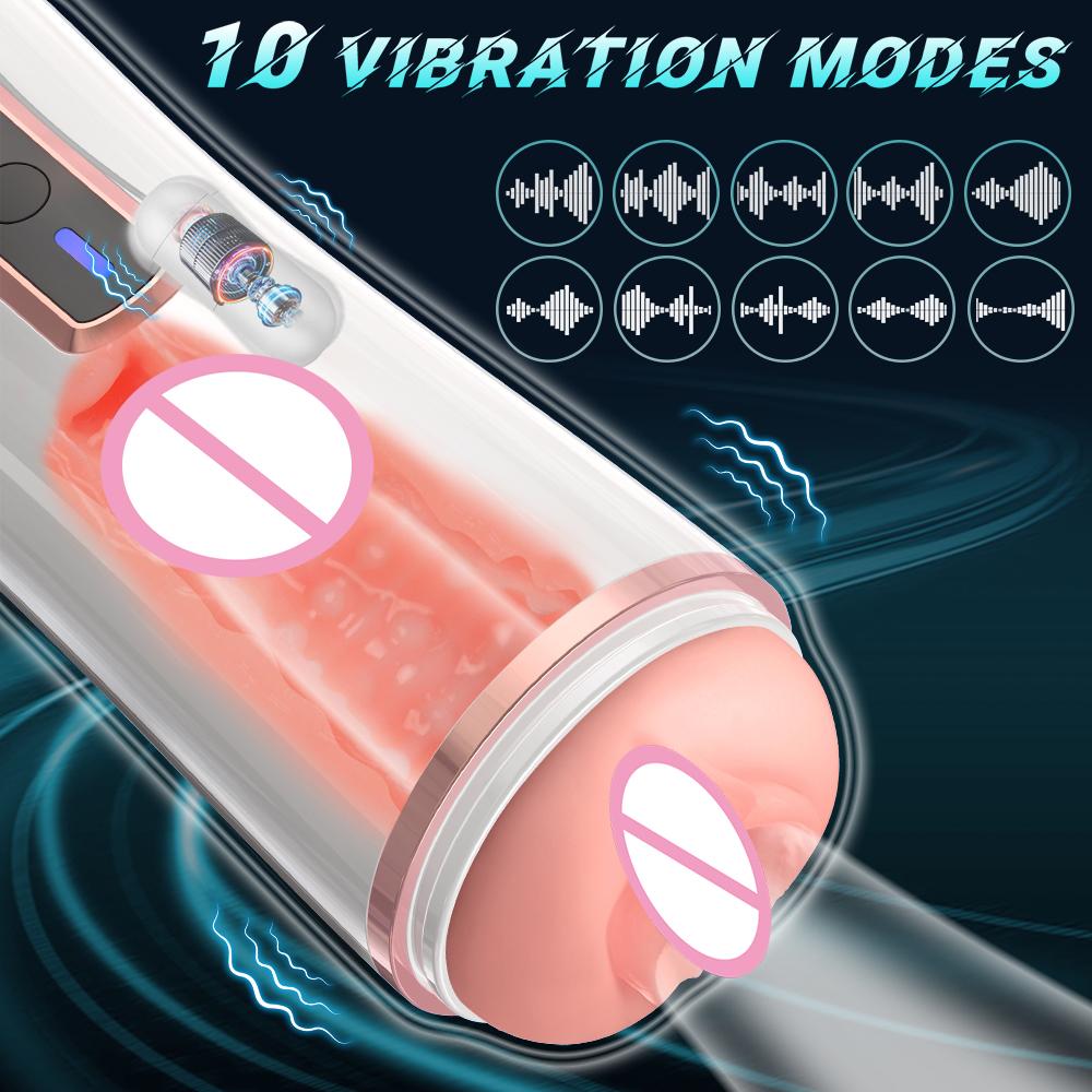 Automatic Sucking Male Masturbator, Blowjob Cup, Pocket Type Vaginal Sex Toy, 10-speed Vibrating Penis Glans Trainer (with Box)