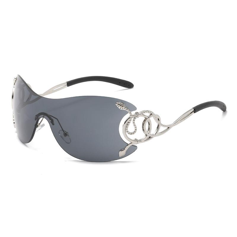 Spice Girl Wind Purple Pink Cobra Integrated Large Frame Sunglasses Design Sense Sweet And Spicy Face Small Street Shooting Sunglasses