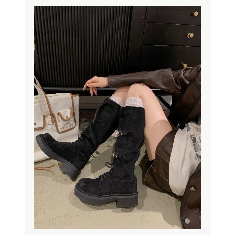 

Женские новые осенне-зимние сапоги на толстой подошве с регулируемым очень широким голенищем до колена, высокие сапоги-рыцари 40 чёрный